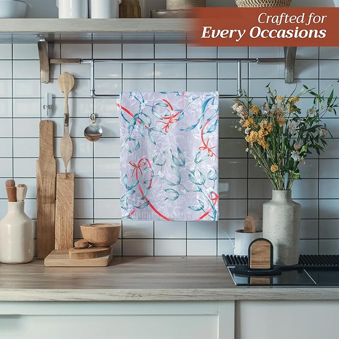 Maison d' Hermine Kitchen Towels Set of 3 100% Cotton 20" x 27.5" Reusable Cloth Tea Dish Towels Absorbent with Hanging Loop for Kitchen Dining Thanksgiving Christmas Decorations (Enora)