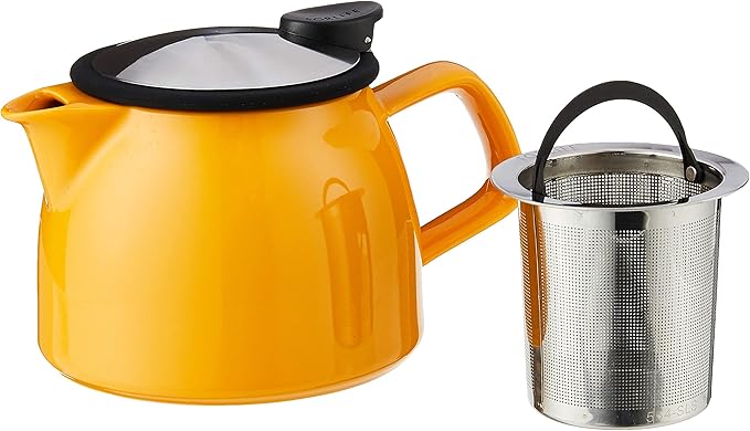 FORLIFE Bell Ceramic Teapot with Basket Infuser, 16-Ounce/470ml, Mandarin