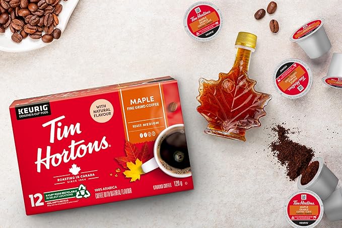 Tim Hortons Maple Coffee, Recyclable Single Serve Keurig K-Cup Pods, Flavoured Medium Roast, 12 Count