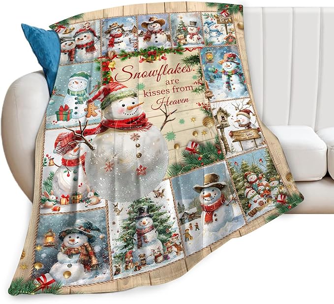 Snowman Blanket Christmas Throw Blanket Cozy Plush Fleece Flannel Holiday Blankets Lightweight Fuzzy Gifts for Girls Boys Women Men 80"X60"