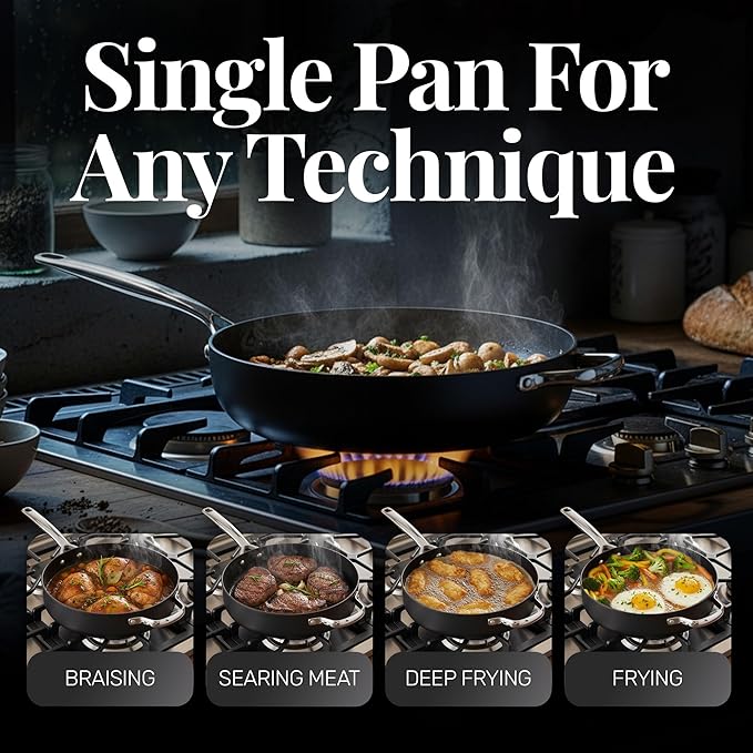 GOTHAM STEEL 4Qt Saute Pan with Lid, 12 Inch Deep Frying Pan with Lid, Large Nonstick Skillet with Lids for Cooking, Oven Safe Skillet, Family Sized Frying Pans Non stick, Dishwasher Safe