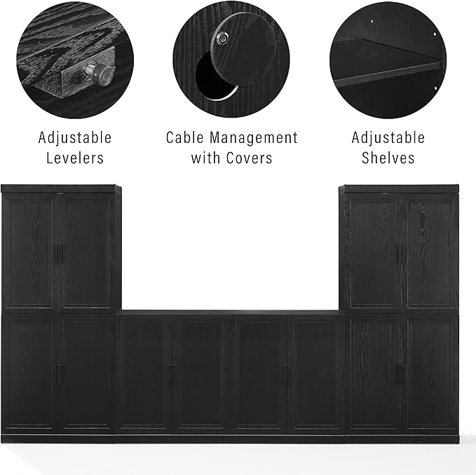 Crosley Furniture Essen 3-Piece Modern Sideboard Buffet Cabinet and Kitchen Storage Pantry Set, Black
