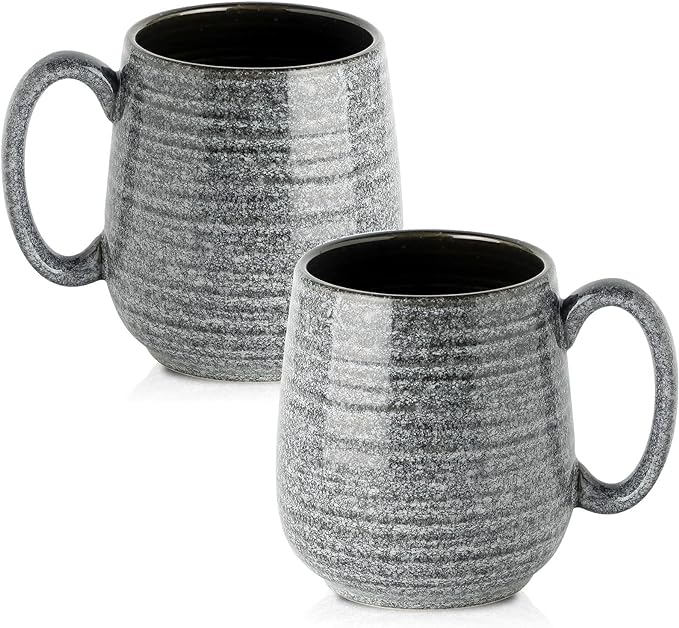 Hasense Large Coffee Cups Ceramic Set of 2, Porcealin 20 oz Coffee Mugs as Friend Gifts, Modern Coffee Mug with Big Handle for Latte Coffee Tea Soup as Friend Gifts, Dishwasher and Microwave Safe,Grey