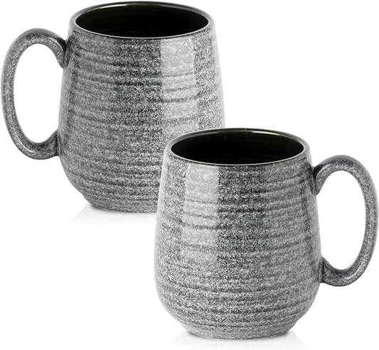 Hasense Large Coffee Cups Ceramic Set of 2, Porcealin 20 oz Coffee Mugs as Friend Gifts, Modern Coffee Mug with Big Handle for Latte Coffee Tea Soup as Friend Gifts, Dishwasher and Microwave Safe,Grey