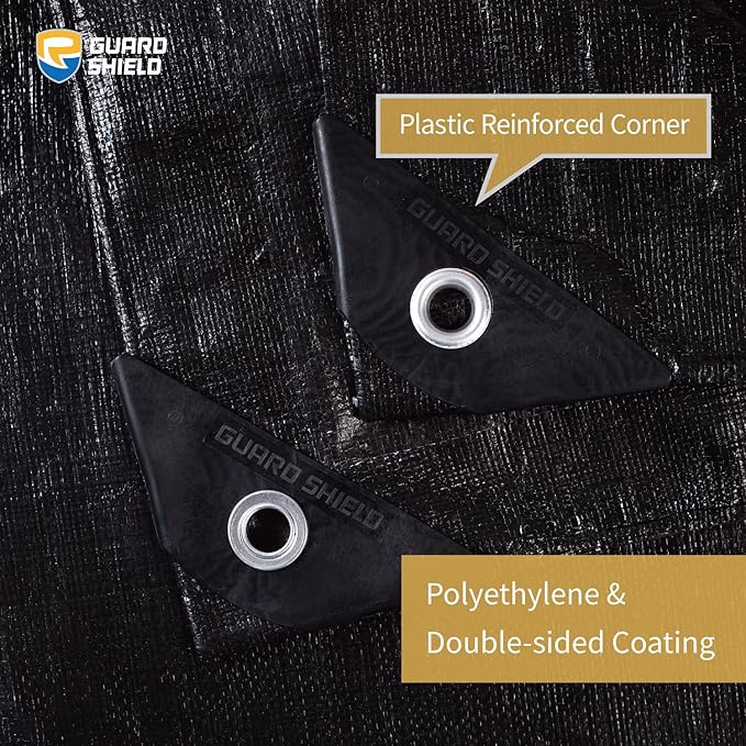 GUARD SHIELD Tarps Heavy Duty Waterproof 8x10 Feet Black Poly Tarp Cover Outdoor Thick UV Resistant Tarpaulin with Grommets 10mil