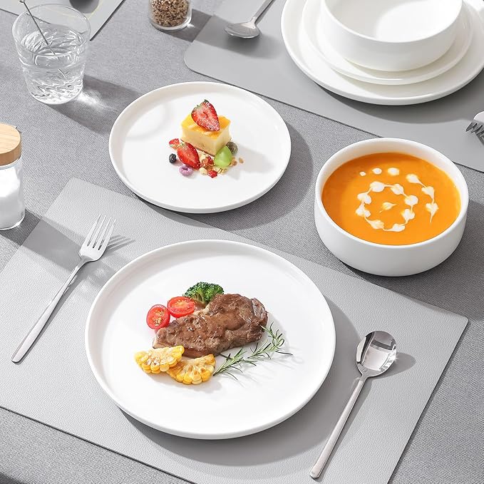 Plates and Bowls Sets,12 Pieces Porcelain Dinnerware Sets, White Ceramic Dishes Set for 4, Dishware Sets, Microwave and Dishwasher Safe, Scratch Resistant, Dining Ware Service for 4