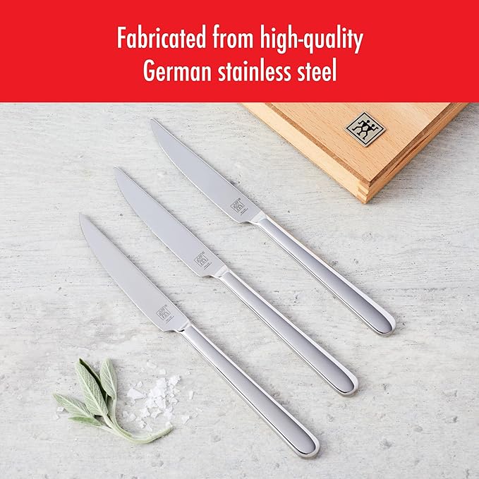 ZWILLING Contemporary Steak Knife Set of 8, Oval handle, Stainless Steel, with 12" x 10" case