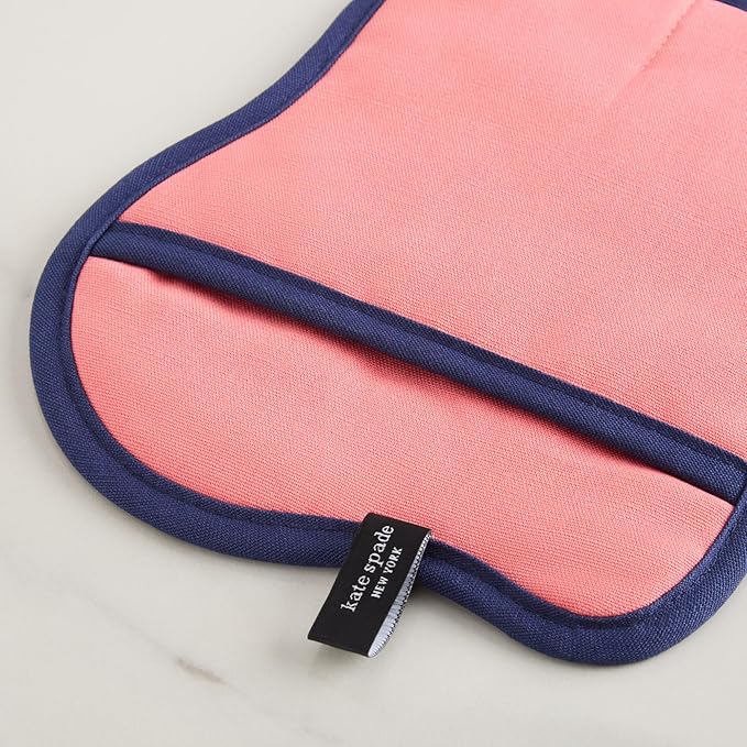 Kate Spade New York Festive Cocktail Heat Resistant, 100% Cotton with Hanging Loop, Slip Resistant Pot Holder 2-Pack Set, Pink/Navy Blue, 8"x6.5"