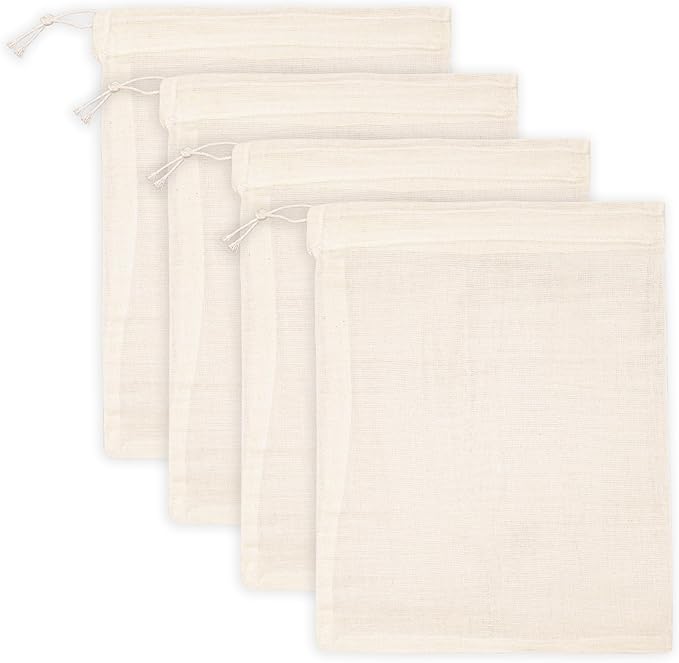 PurpleEssences Empty Spice Bags for Cooking Soup - Natural Unbleached Cotton Muslin Drawstring Cheesecloth Bags for Tea, Herbs, Bone Broth, Cold Brew & Straining - Natural (4, 4 x 6 Inch)