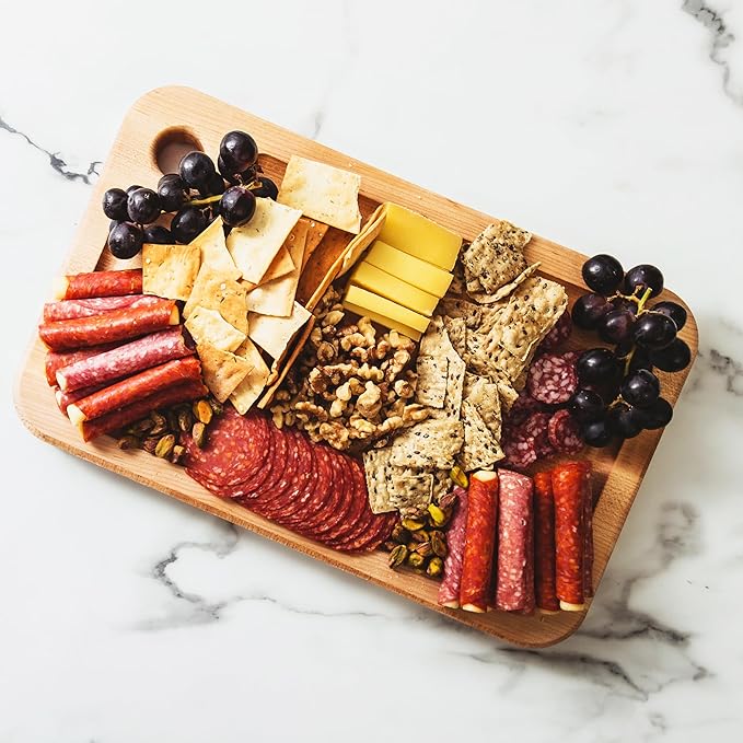 John Boos Prestige Series Rectangular Wooden Maple Cutting Board 16”x10” – 1.25” Thick, 6-lb Reversible Butcher Block with Juice Groove, Edge-Grain & Finger Grip Hole – Made in the USA