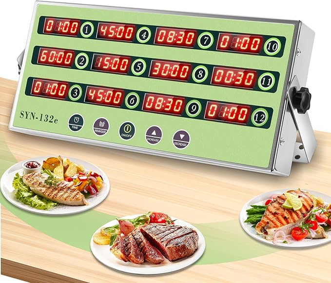 12 Channel Kitchen Timer Commercial Cooking Timer Reminder Restaurant Timer Burger Bakery Fryer Timer Stainless Steel Loud Alarm for Home Cooking Hotel Restaurant (12 Channel)