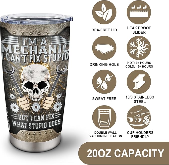 Mechanic Gifts Tumbler 20oz, Mechanic Gifts for Men, Mechanic Dad/Son/Husband Gift on Fathers Day/Christmas/Thanksgiving Day, Gift for Mechanics Men