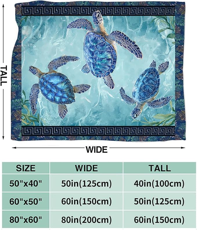 Sea Turtle Blanket Gifts for Girls Boys Ocean Turtles Throw Blankets Cozy Plush Fleece Flannel Fuzzy for Women Men Decor 50"X40"