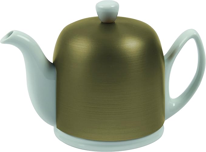 Degrenne Salam Luxury French Tea Pot - Porcelain Teapot with Bronze Aluminum Cover, Ceramic Tea Kettle for Loose Tea, Removable Infuser, 4 Cup Capacity, 24oz - Bronze
