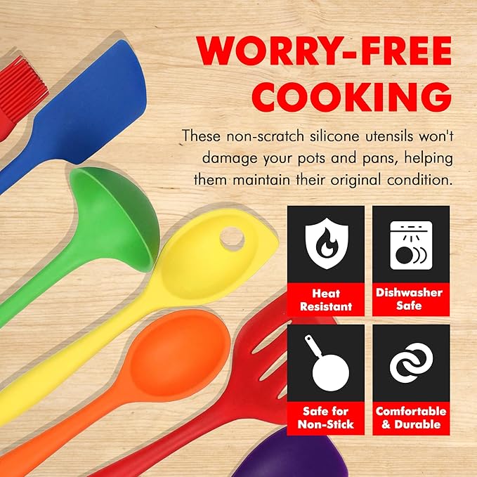 Chef Craft Premium Silicone Kitchen Tool and Utensil Set, 7 Piece, Assorted