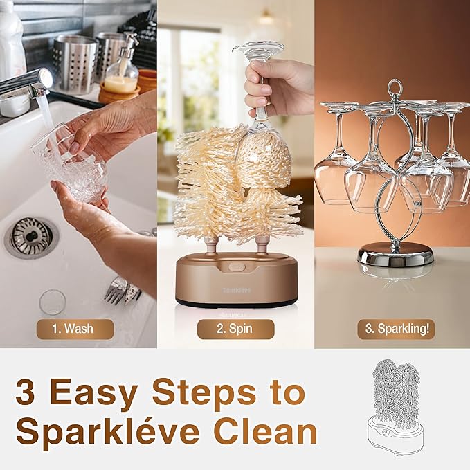 Home Glassware Polisher, World's First Affordable Spinning Glass Polisher, 600 RPM Dries and Polishes, All Glasses, Wine, Bar, Drinking, For Sparkling Glassware, Champagne, Premium Painted
