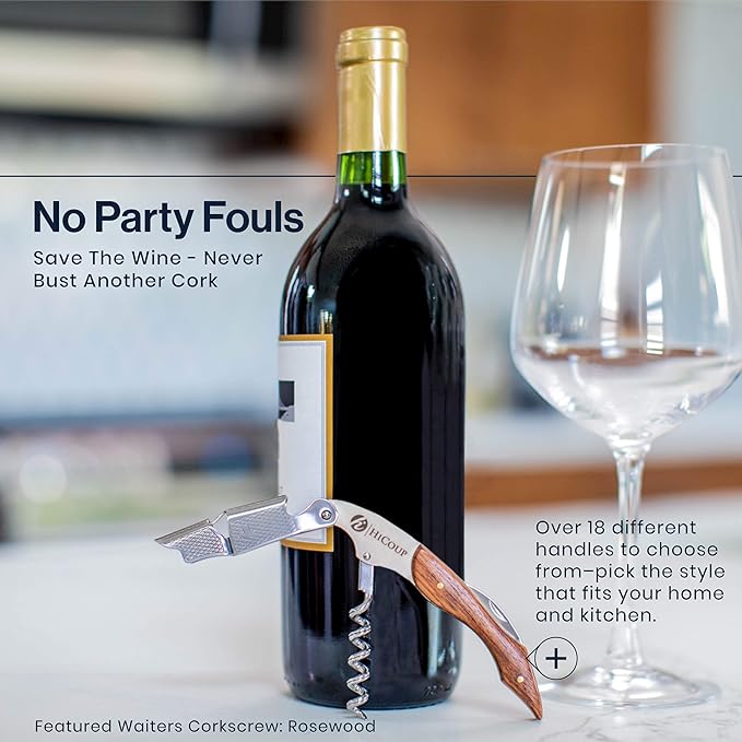 HiCoup Kitchenware Wine Opener - Professional Corkscrews for Wine Bottles w/Foil Cutter and Cap Remover - Manual Wine Key for Servers, Waiters, Bartenders and Home Use - Classic Rosewood