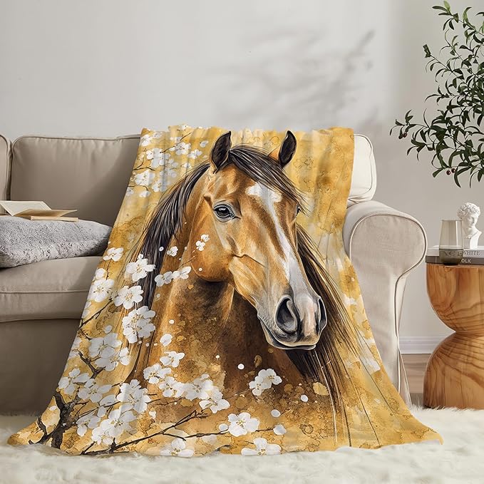 Horse Blanket Gifts for Girls Horse Stuff Throw Blanket Cozy Plush Fleece Flannel Animal Flower Blankets for Lovers Decor Boys Women Men 50"X40"