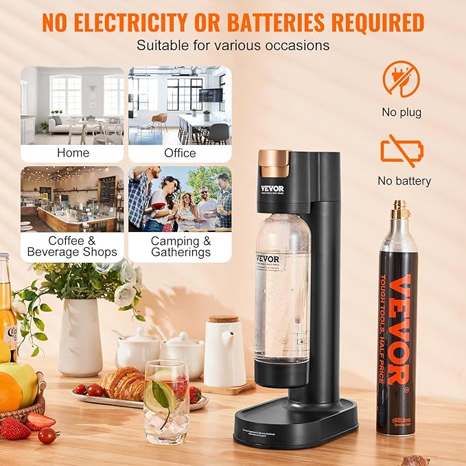 VEVOR Sparkling Water Maker, Soda Maker Machine for Home, Soda Maker with BPA-free 1L PET Bottle, CO2 Cylinder(Not Contain CO2 GAS), Compatible with Mainstream Screw-in 60L CO2 Cylinder