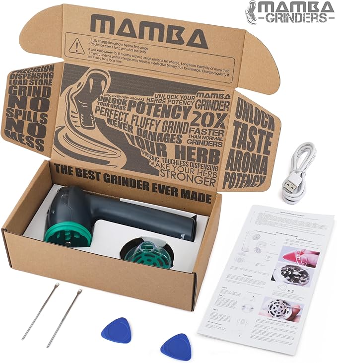 Mamba Lite 0.75g Green All-Plastic Head USB Electric Herb Grinder. Small Portable Herbal Machine & Spice Mill for the Kitchen