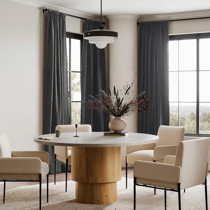 NICETOWN Living Room Grey Velvet Curtains Panels 120 inches Long, Gothic Home Decor Sound and Sunlight Reducing Heavy Rod Pocket Drapes for High Celling Wall (2 Panel Per Pack)