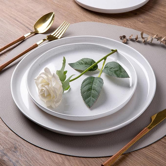 AmorArc Ceramic Dinnerware Sets for 4, 12 Pieces Handpainted Plates and Bowls Set with Rustic Terracotta Underside, Scratch Resistant Stoneware Dishes Set, Dishwasher & Microwave Safe, White