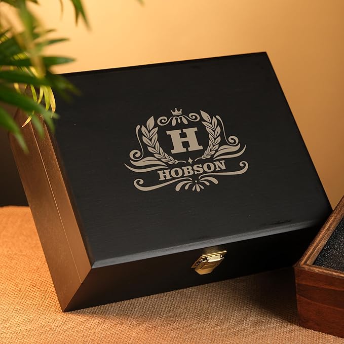 Personalized Whiskey Glasses Gift Set with Engraved Wooden Box and Whiskey Stones – Custom Whiskey Glassware for Men & Whiskey Lovers