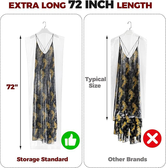 60-Pack Extra Long Dry Cleaning Bags for Clothes 72-Inch Long - Clear Plastic Garment Bags for Hanging Clothes, Dry Cleaner Plastic Clothing Cover for Suits, Gowns, Coat, Dance Costumes & Long Dresses