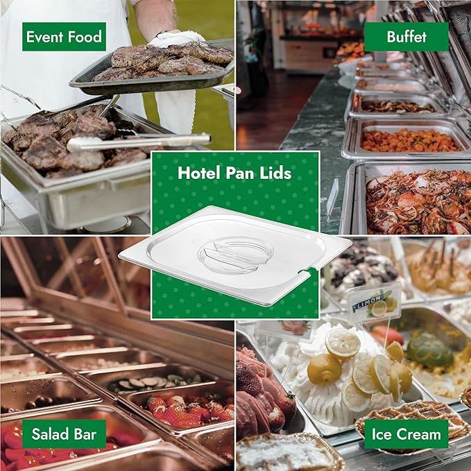 HECMAC 6-Pack 1/2 Size Slotted Hotel Pan Clear Cover, Only for Stainless Steel Food Pan, Polycarbonate
