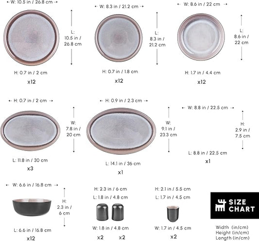 Karaca Mercure 59 Piece Stoneware Plates and Bowls Set, Reactive Glaze Black Dinner Set, Complete Kitchen Tableware Collection, Ideal Dinnerware for 12 People Dining Experience, Dishwasher Safe