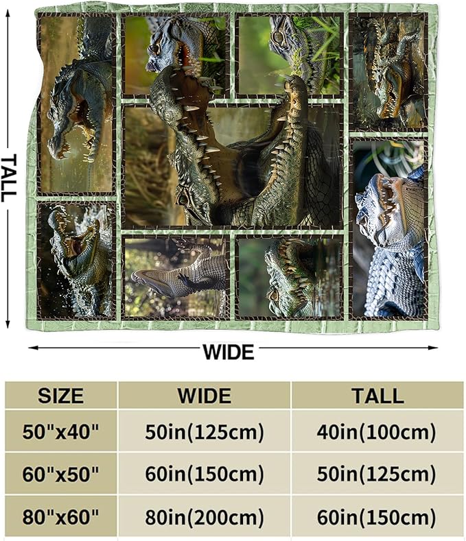 Crocodile Blanket Alligator Throw Blanket Cozy Plush Fleece Flannel Animal Blankets Lightweight Fuzzy Party Gifts for Girls Boys Women Men 50"X40"