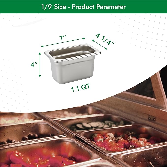 HECMAC 6 Pack Anti-Jam Hotel Pans, 1/9 Size 4 Inch Deep, Commercial Stainless Steel Chafing Steam Table Pan, Catering Storage Metal Food Pan