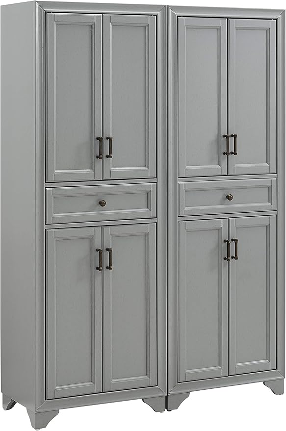 Crosley Furniture Tara 2-Piece Pantry Storage Cabinet Set with Shelves, Kitchen, Dining, or Laundry Room, Distressed Gray