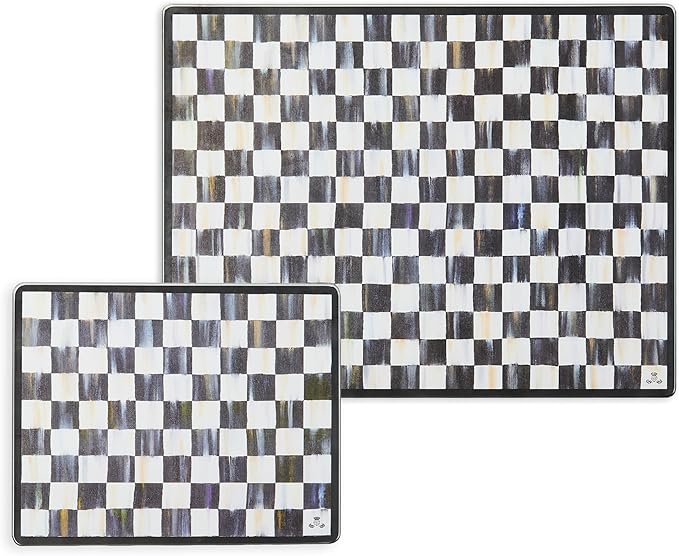 MACKENZIE-CHILDS Tempered Glass Cutting Board, Large Countertop Cutting Board, Black-and-White Courtly Check, Set of 2
