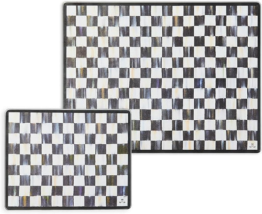 MACKENZIE-CHILDS Tempered Glass Cutting Board, Large Countertop Cutting Board, Black-and-White Courtly Check, Set of 2