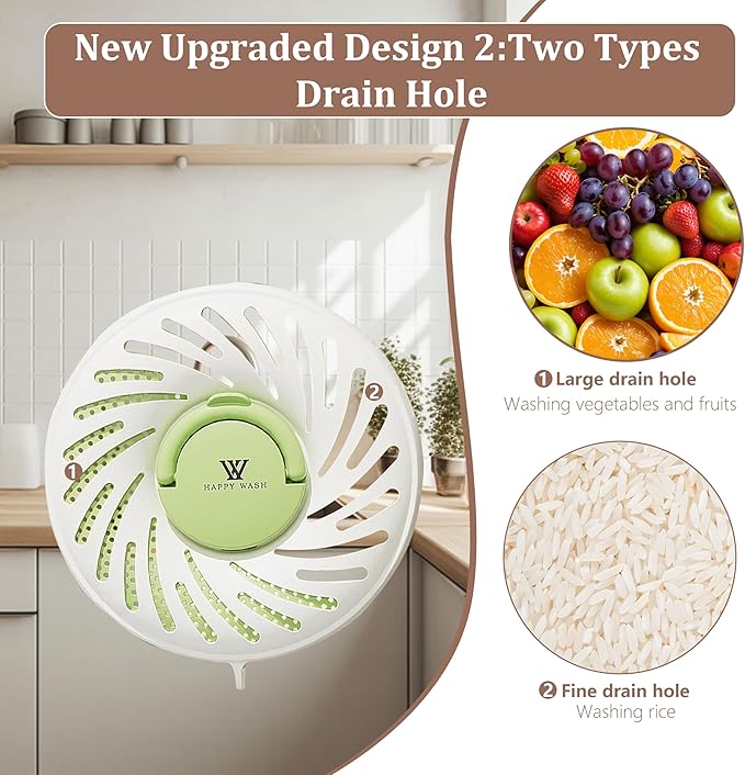 Fruit Washing Bowl with Strainer and Lid with Handle, Portable Strainers and Colander for Kitchen, Vegetable Wash Drain Basket, 3 in 1 Berry Fruit Storage Containers for Fridge Kitchen Picnic Outdoor
