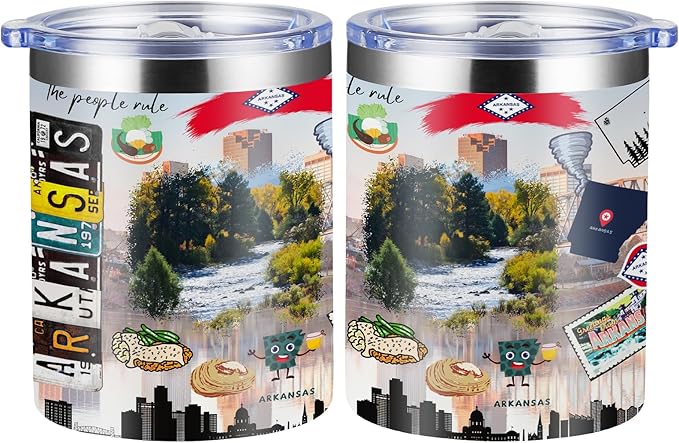 12oz Coffee Mug Arkansas State Insulated Coffee Cups, United States Map Travel Mug Landmark, Birthday Gifts Cute Mugs with Lid and Straw Mothers Day Gifts