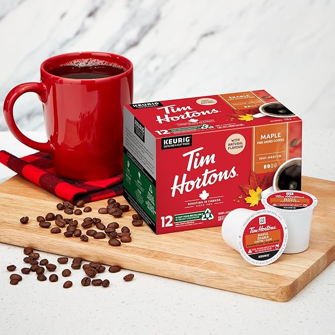 Tim Hortons Maple Coffee, Recyclable Single Serve Keurig K-Cup Pods, Flavoured Medium Roast, 12 Count