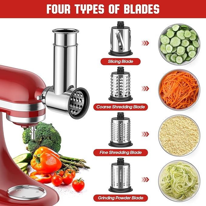 Meat Grinder & Cheese Grater Attachment for KitchenAid Stand Mixer, Meat Grinder with Sausage Stuffer Tubes, Slicer Shredder Attachments, Food Grinder for KitchenAid Mixer Attachments