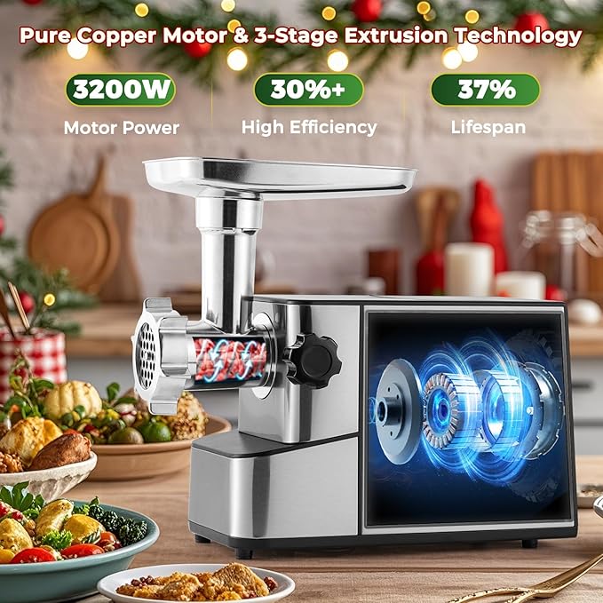 Meat Grinder Electric 3200w High Capacity Commercial Heavy Duty Meat Grinder and Sausage Stuffers, Kubbe Kit for Household Use & Commercial