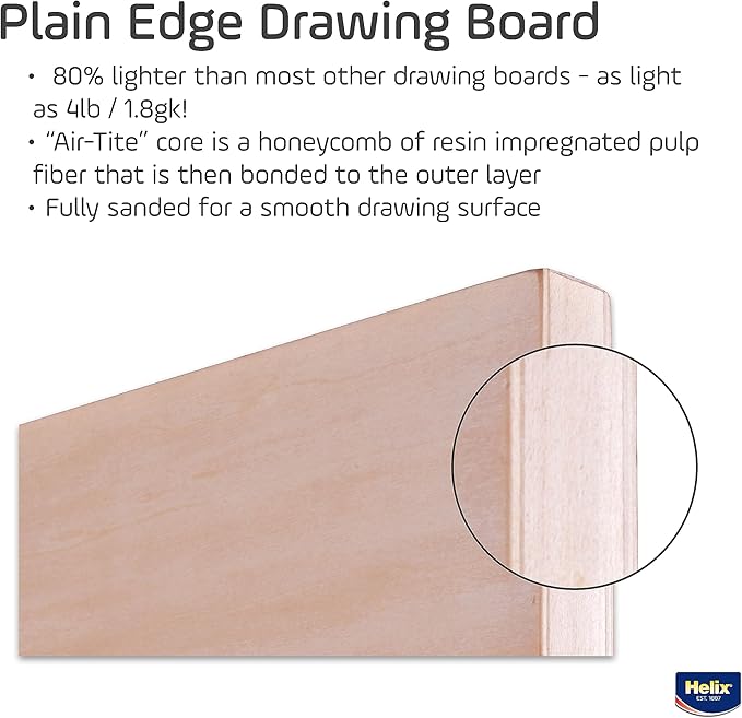 Helix - Wooden Lightweight Drawing Board - 20 x 26 Inch - Plain Edge - Drafting, Art, Sketching and Tracing