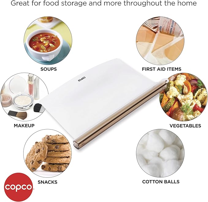 Copco Silicone Food Grade Reusable Storage Bag, Clear (Small), Reduce Single-Use Plastic, Air-Tight, Leakproof, Dishwasher-Safe, Eco-friendly, 16.9 Ounce, Clear