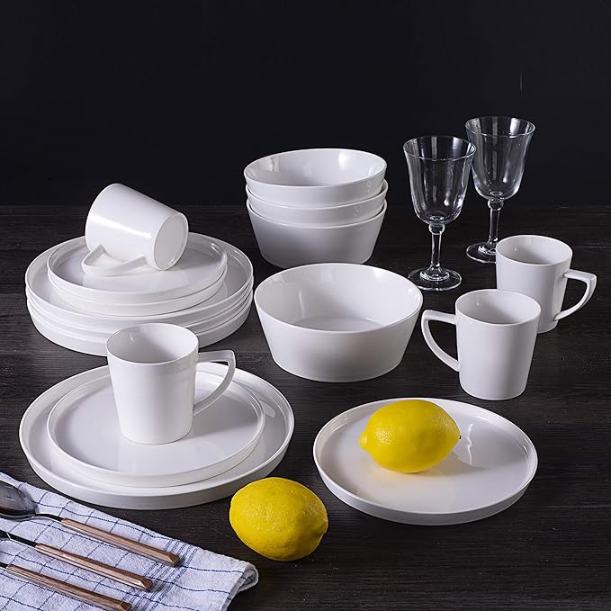 Bone China Cone Shape, Elegance White 16pc Dinnerware Set