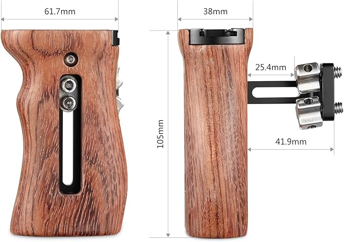 SmallRig Wooden Side Handle with 1/4''-20 Screws, Max. Load 15kg/33lbs, Up and Down Adjustable, for Left or Right Hand