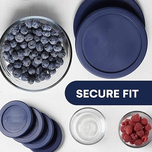 Wood Grip - Lids for Pyrex and Anchor Round Glass Containers - Lids for Pyrex Glass Containers - Replacement Lids (Blue, 4 Cups, 4 Pack)
