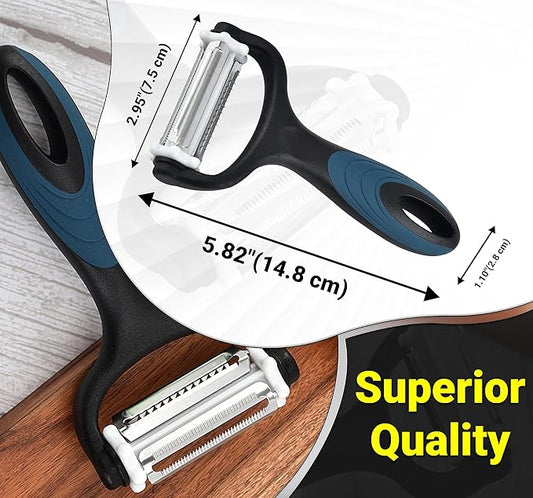 Potato Peeler with Julienne Cutter (3 Blades, 360° Rotating) – Y Peelers for Vegetable Carrot Cucumber Potatoes & Fruits – Stainless Steel Blades, Anti Slip Handle