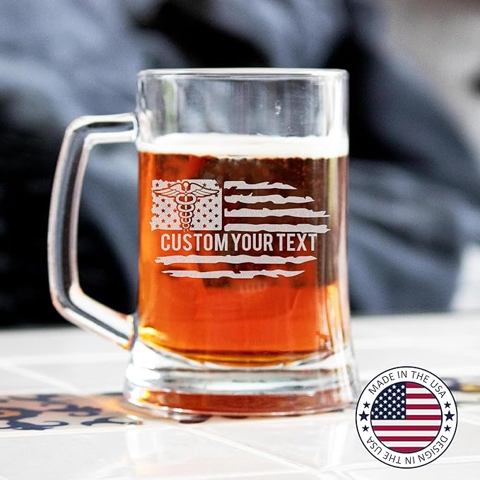 Personalized Star of Life Glass, Custom Beer Glass with Engraved Name & Text, Funny Gifts for Paramedics and EMTS, Christmas Birthday Gift for Emergency Nurse Friends Coworkers