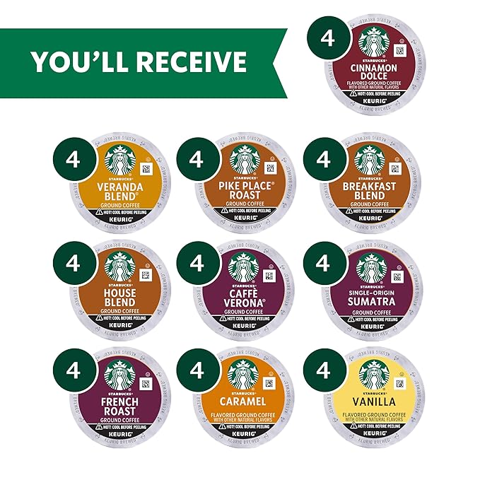 Starbucks K-Cup Coffee Pods, Starbucks Blonde, Medium, Dark Roast and Flavored Hot or Iced Coffee, Variety Pack, 40 Keurig Pods