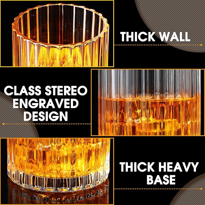 Mimorou 12 Pack Whiskey Glasses 10 oz Old Fashioned Glasses in Bar and Party Bourbon Glass, Rocks Glass, Cocktail Liquor Whiskey Lover Gift Christmas Gifts for Men, Dad, Father(Vintage Ribbed)