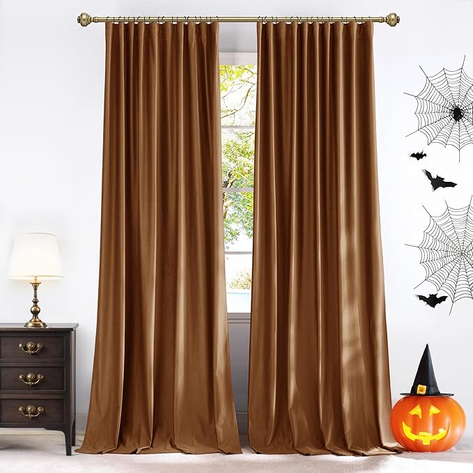 NICETOWN Gold Bronze Velvet Curtains 96 Inch Long 2 Panels Set for Office and Study Room, Blackout Thermal Insulated UV Protect Windows Covers for Bedroom, Pocket Back Tab with Pleat Tape, W52 x L96